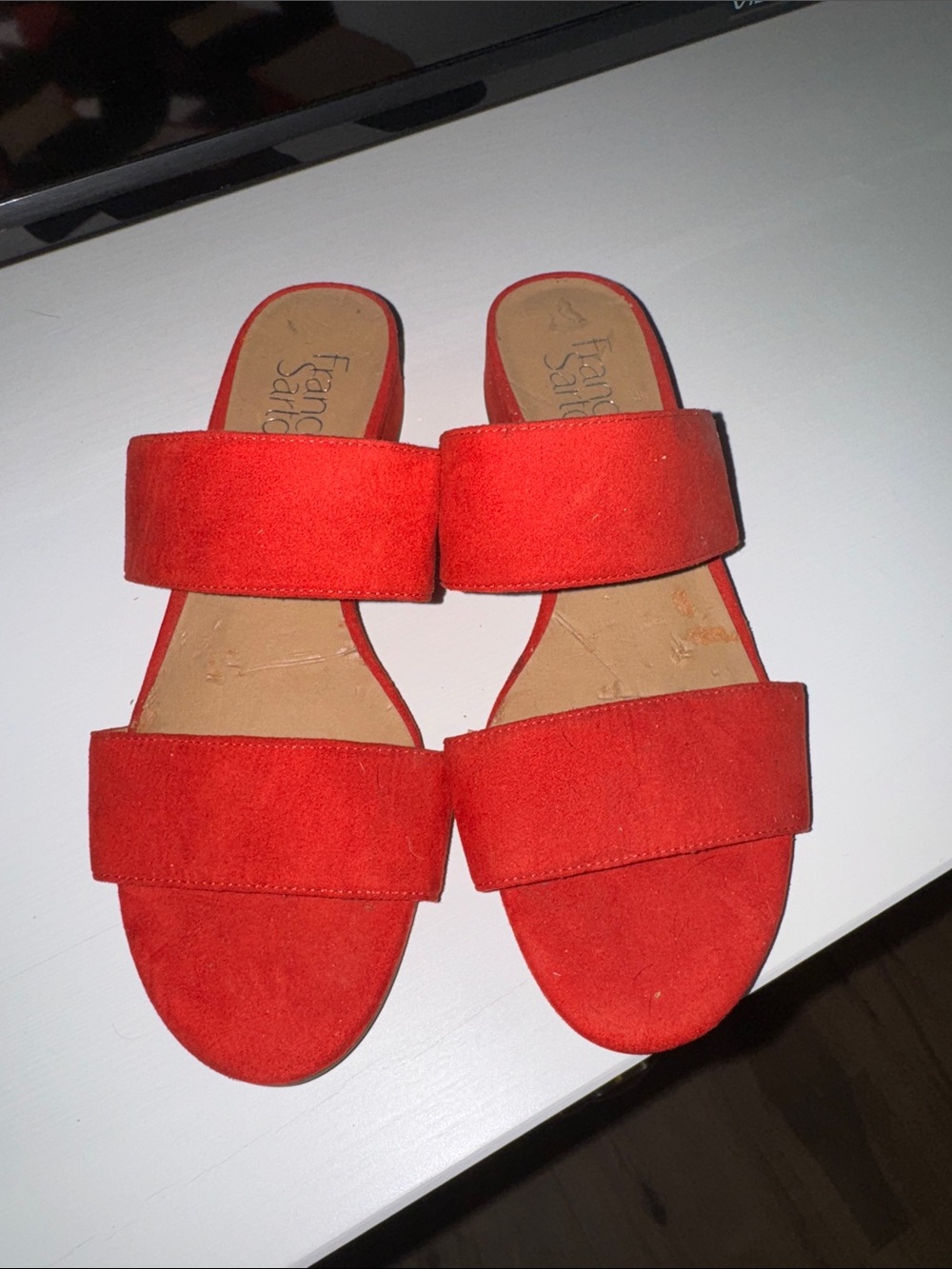 Franco Sarto Red Double-Band Slide Sandals
